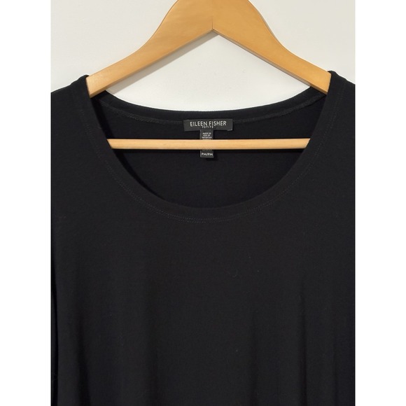 Eileen Fisher Petite Black Long Sleeve Tunic Top Dress PM Classic Minimalist - Picture 2 of 9